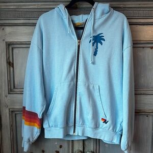 Aviator Nation Palm Tree Festival Dana Point Zip Up Hoodie in Ocean Blue Size L